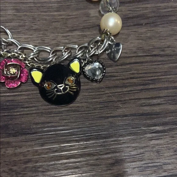 Vintage Betsey Johnson Black Cat Charm Bracelet - Picture 2 of 4